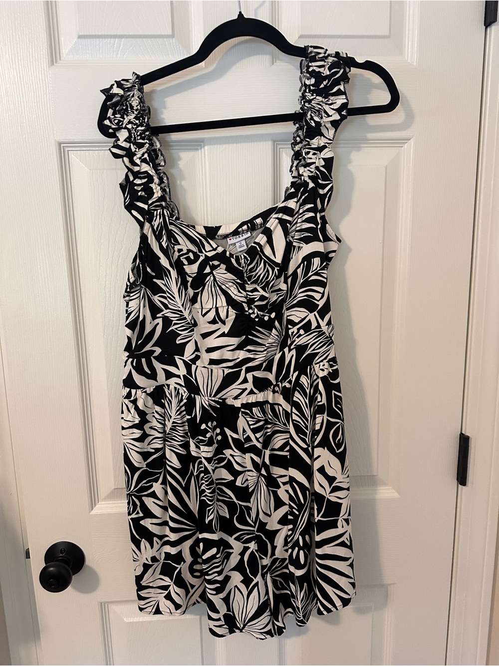 Black & White Floral Romper with Ruffled Straps